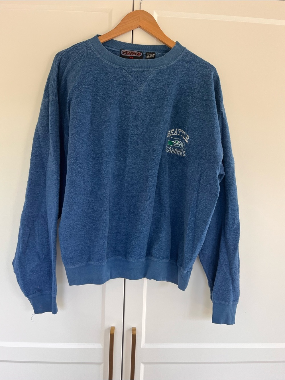 Active USA Blue Crewneck Sweatshirt with Small Seattle Logo